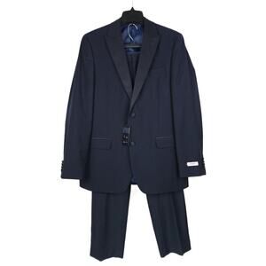 Alfani Men's Slim-Fit Stretch 2-Piece Tuxedo Diamond Grid Navy 38R 30x30 NWT